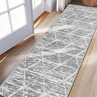 Calore Carpet Runners for Hallways Non Slip Washable Runner Rugs Long Soft Kitchen Runner Grey Hallway Hall Runners for Bedroom Hallways Living Room Kitchen (Ivory/Grey, 60 x 240 cm)