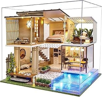 Spilay Diy Miniature House Kit with Furniture, Wooden Mini Doll House Crafts Handmade with Dust Cover & Music Box, 1:24 Creative Room Idea Gift for Adult Friend Lover A085-Elegant and Quiet-Age 14+