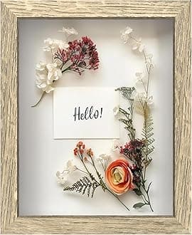 FrameWorks 8x10 Driftwood Wooden Shadow Box Frame – Soft Felt Back, Tempered Glass, and Included Elegant White Ball Push Pins