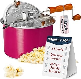 Original Whirley Pop Popcorn Maker - Wabash Valley Farms Pink Popcorn Popper with Nylon Gears, Movie Night at Home, 3-Minute Stove Top Popper with 6-Quart Capacity