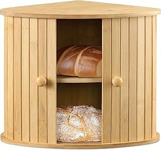 Navaris Wooden Bread Box - Countertop Kitchen Farmhouse Corner Wood Breadbox Container with Sliding Doors - 30 x 30 x 31 cm (11.81" x 11.81" x 12.20")