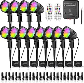ZZXX Halloween 15W RGBW Low Voltage Landscape Lights LED Color Changing Spotlight Remote Control, Landscape Lightings Outdoor IP66 Waterproof AC/DC 12V-24V Photocell Sensor for Garden Yard (12 Pack)