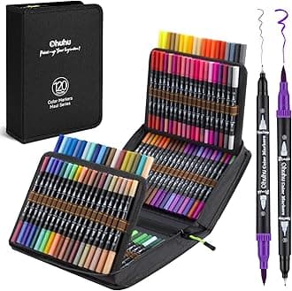Brush Pen 120 Colors Water-based Sketch Pen Set No Bleeding Dual Tips Fineliner & Brush Drawing Pens with Carrying Case Art Marker for Kids Adults Adults Calligraphy Journal - Maui - Black