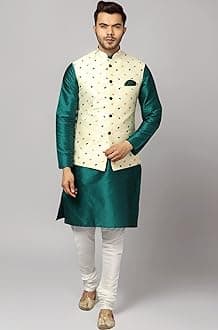 Uri and MacKenzie Men's Silk Blend Kurta Pajama with Designer Ethnic Nehru Jacket/Modi Jacket