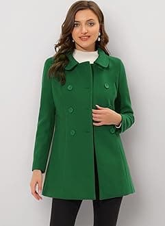 Allegra K Women's Notched Lapel Double Breasted Winter Plaids Coat