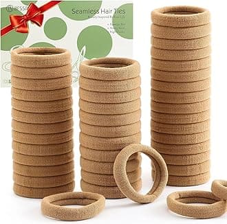 100 Pcs Thick Seamless Hair Ties, Ponytail Holders Hair Accessories No Damage for Thick Hair Christmas Gift(Light Brown Colors)