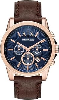Armani Exchange Leather Outerbanks Analog Blue Dial Men Watch-Ax2508, Brown Band