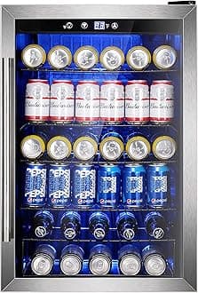 Wine Cooler 37 Bottle Freestanding Fridge with Stainless Steel Reversible Glass Door, 145 Can Beverage Refrigerator Quiet Compressor for Home Kitchen Bar, 4.5 Cu.ft Silver