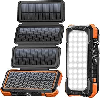 BLAVORSolar Charger Power Bank, PD 18W Fast Charging 20000mAh Battery Pack with 4 Foldable Panels, Portable Solar Powered USB C Charger with Camping Flashlight Compass Carabiner for Cell PhoneGlobal Recycled StandardGlobal Recycled StandardGlobal Recycled Standard