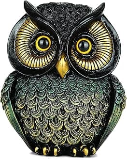 Artpaul Owl Statue Home Decor Small Owl Figurines Shelves Decorations for Home Office Living Room Decor Gifts for Owl Lovers (Black-Green)