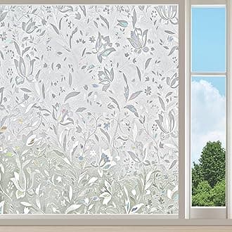 Linarun Window Film Privacy 60x400 Privacy Film for Glass Windows 3D Frosted Window Film Anti UV No Glue Window Privacy Film Tulip Window Frosting Film for Home Kitchen