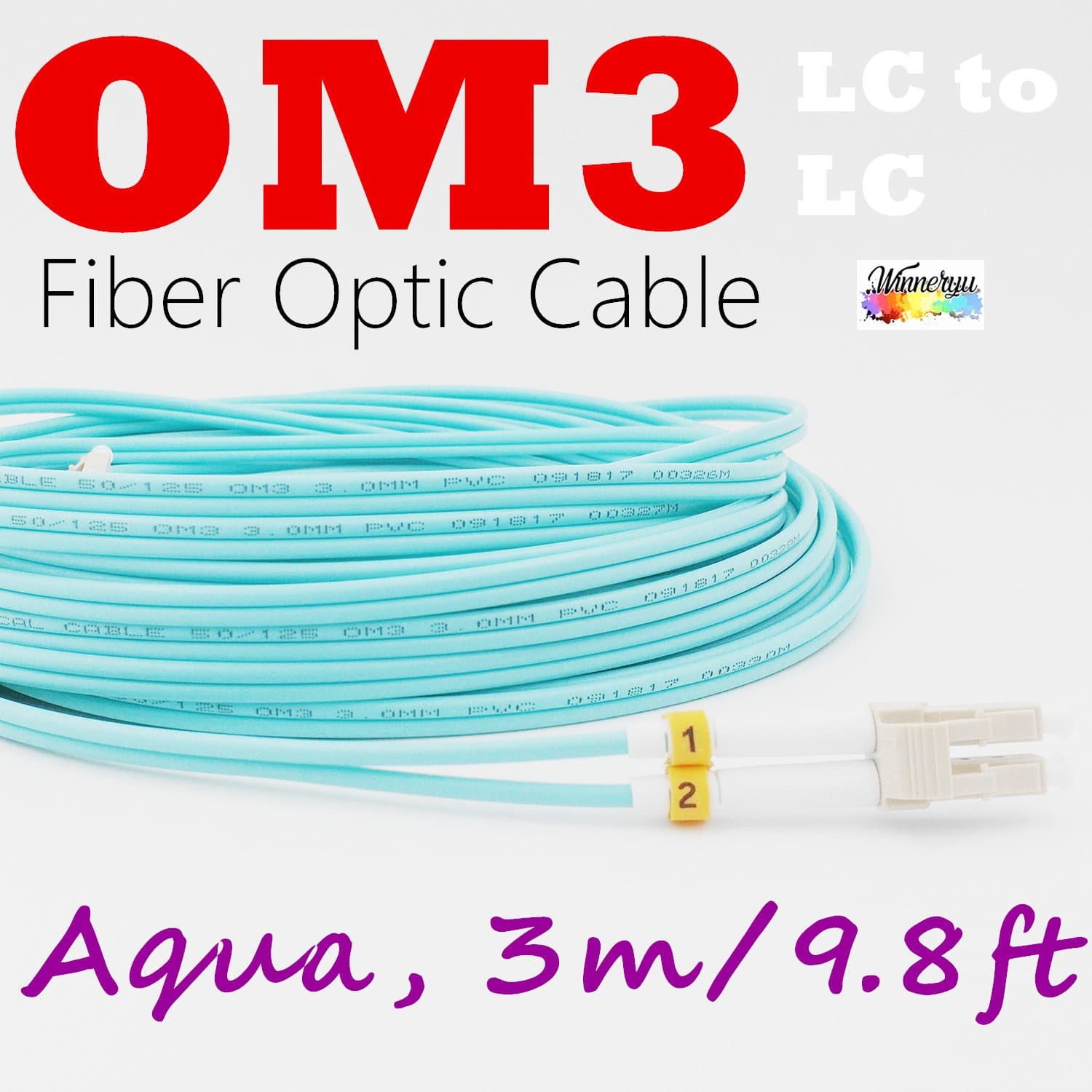 (LC/LC) OM3 Fiber Optic Cable, Winneryu,10Gb Duplex Multimode 50/125 OM3 Fiber Patch Cable LC to LC - (Aqua, 3m/9.8ft)