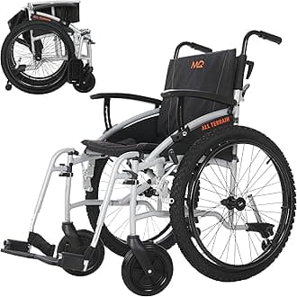 MobiQuip All Terrain Adult Wheelchair, Self-Propelled - 12.5kg Lightweight, Aluminium Frame - Silver, Wide 20" Seat - Easy-Fold & Quick Release - 24" Pneumatic Tyres - Customisable Support