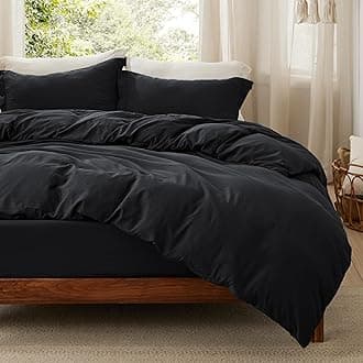 Bedsure Duvet Cover King Size with Fitted Sheet - 4 Pieces Prewashed Cotton-Like Extra Soft Bedding Set, Includes 1 Duvet Cover 104x90 Inches with Zipper Closure, 2 Pillow Shams, 1 Fitted Sheet, Black