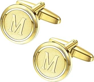 LOYALLOOK Initial Gold Cufflinks for Men Gold Cuff Links Personalized Copper CuffLinks Letter Cufflinks Gift for Groom Husband Father