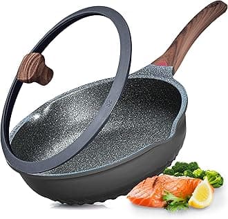 Nonstick Deep Frying Pan Skillet with Lid, 11in/5Qt Saute Pan, German 3C+ Ceramic Coating Technology, Heat Indicator, Induction Compatible