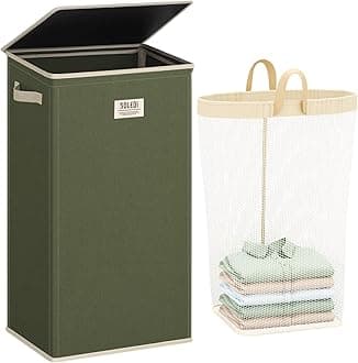 SOLEDI 100L Laundry Basket with Lid Washing Basket for Laundry, Collapsible Laundry Baskets, Sturdy Clothes Hamper with Removable Laundry Bag, Beautiful and stylish Large Laundry Bin (Avocado Green)