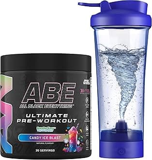 Applied Nutrition Bundle ABE Pre Workout 375g + Electric Shaker | All Black Everything Pre Workout Powder, Energy Drink, Physical Performance, Creatine, Beta Alanine, Caffeine (Candy Ice Blast)