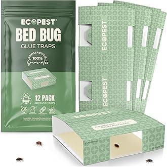 Bed Bug Glue Traps – 12 Pack | Sticky Pest Control Trap and Bed Bug Killer | Adhesive Crawling Insect Interceptors, Trap, Monitor, and Detector for Treatment of Bed Bugs and Other Indoor Pests
