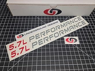 5.7L Performance Decals (2-Pack) Hemi V8 Hood Fender Racing Stickers Fits 2005+ Challenger Charger Ram Durango R/T 300C (Gloss Gray & Red, 2.0" H x 30.0" L)