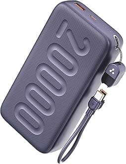 20000mAh Powerbank with in-Build Type C Cable, 22.5W Fast Charging, USB & Type C Output, Power Delivery, Quick Charge for iPhone, Android Mobile & Tablets, Earbuds, (Stylo N20, Purple)