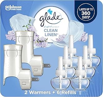 PlugIns Air Freshener Starter Kit, Scented and Essential Oils for Home and Bathroom, Clean Linen, 4.02 Fl Oz, 2 Warmers and 6 Refills