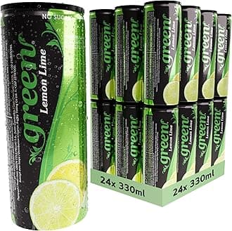Green Lemon Lime - Low Calorie Soft Drinks - Sparkling Lemon Lime Flavour - No Added Sugar, Sweetened with Stevia, No Aspartame - Alternative Fizzy Drink - Bulk Pack 24 Cans x 330ml