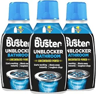 Buster Bathroom Sink Unblocker, 300ml, Pack of 3, Unblock Hair & Sludge from Showers, Baths & Sinks – Fast-Acting Plughole Unclogger, Clears Blockages & Slow-Draining Water