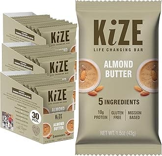 - KiZE Energy Bars - Almond Butter - 30-Count - Almond-Butter-Based, Gluten Free, Non-GMO, and High Protein Meal Replacement Energy Bars, Clean and Simple Food Ingredients - 10g High Protein Snacks (30 Count)