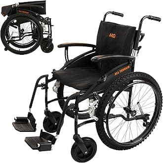 MobiQuip All Terrain, Lightweight, Folding, Manual Self Propelled Aluminium Wheelchair, Quick Release Wheels, Black Frame, 20 inch Seat.