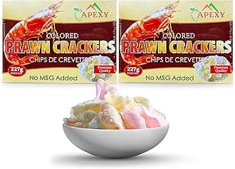 APEXY Authentic Prawn Crackers Uncooked, Crispy and Delicious Shrimp Chips for Party Appetizers and Snacks, No MSG, Cook and Serve, 8 oz (227g), Pack of 2 Muti Color NO MSG ADDED