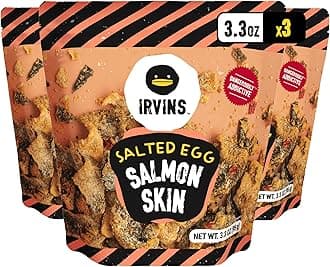 Salted Egg Salmon Skin Chips & Crisps - Premium Hand Cooked, Halal, Keto-Friendly, High Protein Snack | Dangerously Addictive | (3.3 oz, Pack of 3)