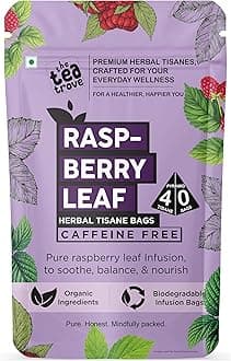 The Tea Trove Organic Red Raspberry Leaf Tea Bags - 40 Pyramid Caffeine Free Raspberry leaf tea Bag in Resealable pouch to Support Women’s Wellness, 40 g