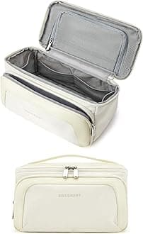 BAGSMART Toiletry Bag for Women, Cosmetic Makeup Bag Organizer with Handle, Travel Bag for Toiletries, Dopp Kit Water-resistant Shaving Bag for Accessories-Beige