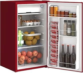 HOMCOM 3.2 Cu.Ft Mini Fridge with Freezer, Single Door Compact Refrigerator with Adjustable Thermostat, Shelf and Reversible Door for Bedroom, Dorm, Home Office, Energy Efficient, Red