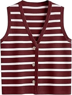 LILLUSORY Summer Vest Tops for Women 2025 Striped Sweater Vests Vacation Button Up Outfits Shirts Blouses Jacket Clothes