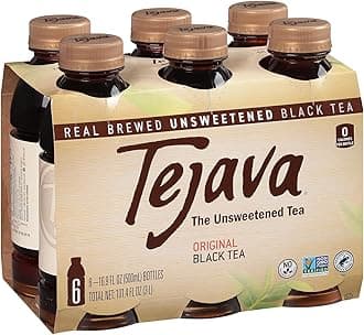Tejava Original Unsweetened Black Iced Tea, 6 Pack, 16.9oz PET Bottles, Non-GMO, Kosher, No Sugar or Sweeteners, No calories, No Preservatives, Brewed in Small Batches