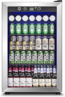 Feelfunn 4.5 Cu.Ft Beverage Refrigerator Cooler - 145 Can Mini Fridge Glass Door for Soda Beer Wine, Small Refrigerator for Bedroom Office Home Bar, 4 Adjustable Shelves, Silver