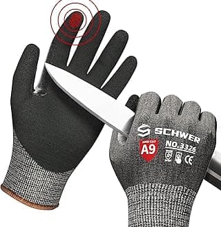 Schwer ProGuard Highest Level Cut Resistant Work Gloves PR3326 for Extreme Protection，ANSI A9 Cut Gloves with Reinforced Thumb, Non Slip, Breathable, Durable, Touch-screen, PFAS Free, Black 1 Pair（M）