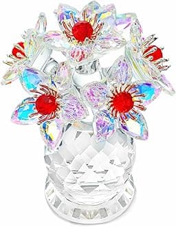 Iridescent Crystal Flower Figurine Collectibles for Women AB Color Glass Flowers Ornament Collection Crystal Christmas Decoration for Home Office