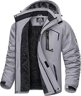 Men's Waterproof Fleece Jackets Winter Warm Ski Raincoats Outdoor Thermal Coats with Detachable Hood