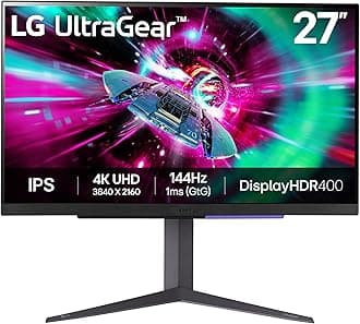 LG UltraGear 4K Gaming Monitor 27GR93U, 27 inch, 4K, 144Hz, 1ms GtG, IPS Display, HDR 10, NVIDIA G-Sync compatible & AMD FreeSync, Smart Energy Saving, Displayport, HDMI