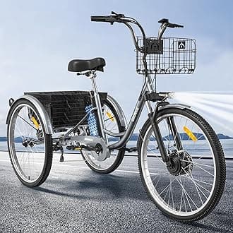 26" Electric Tricycle, 50 Miles Range, 7 Speed Electric Tricycle, 750W 36V 15AH Electric Trike with Large Basket for Adult