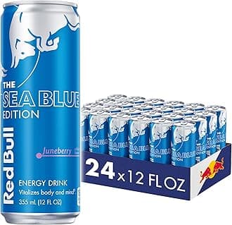 Sea Blue Edition Energy Drink, Juneberry, with 114mg Caffeine plus Taurine & B Vitamins, 12 Fl Oz, Pack of 24 Cans