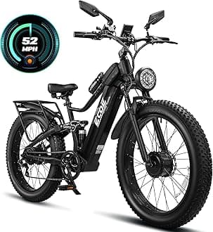 5000W Dual Motor Electric Bike for Adults 50MPH with 60V 32AH Battery, 26x4 Fat Tire All Terrain Ebikes, Full Suspension E Bike, SHM 7-Speed Gear Electric Bicycle 63V-3