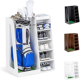 GoSports Premium Wooden Golf Bag Organizer and Storage Racks - Black, White or Brown Finish
