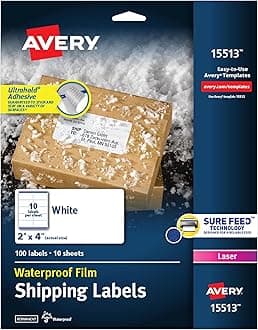 Waterproof Labels with Ultrahold Adhesive, 2" x 4", Case of 500 Labels for Laser Printers (15513)