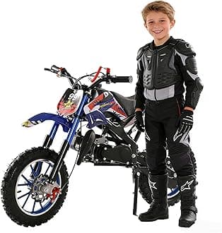 49cc Kids Dirt Bike, 2-Stroke Dirtbike, 40KM/H Gas Power Motocross, Off Road Mini Motorcycle with Front Rear Disc Brakes, Mini Dirt Bike for Kids 5-15 Years Old 5-star quality (Blue)