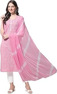 MIRCHI FASHION Women's Designer Straight Fit Cotton Printed and Embellished Kurta Set with Trouser Pant and Dupatta