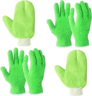 Evridwear Dusting Glove & Mitts Pack Microfiber Cleaning Gloves for Plants, Blinds, Hard to Reach Corners, Mittens with Thumb for Cleaning Car Windows, Glass, Furnitures (Green L/XL)